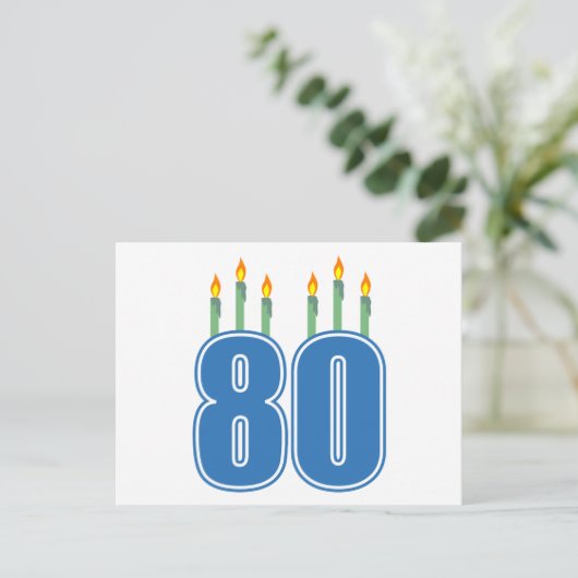 80 Verjaardagkaarsen (blauw / groen) Briefkaart (Staand voorkant)