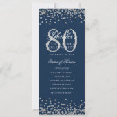 80 Verjaardagsprogramma Zilver Confetti Menu Navy  Kaart (Voorkant)