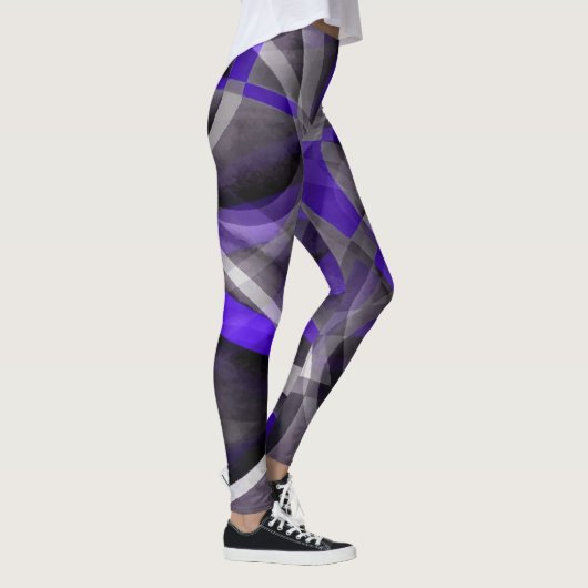 80 Vibes Violet Blue en grijs Funky Pattern. Leggings (Rechts)