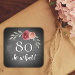 80 Wat Roos Chalkboard Floral 80th Birthday Vierkante Sticker<br><div class="desc">80 Wat Roos Chalkboard Floral 80th Birthday Square Sticker. Moderne en elegante florale 80e verjaardagstickers met prachtige waterverf rozen en twigs op een achtergrond van een bord. De grappige en motivatie tekst 80 Wat geweldig is voor een vrouw die 80 jaar viert en een gevoel van humor heeft. U kunt...</div>