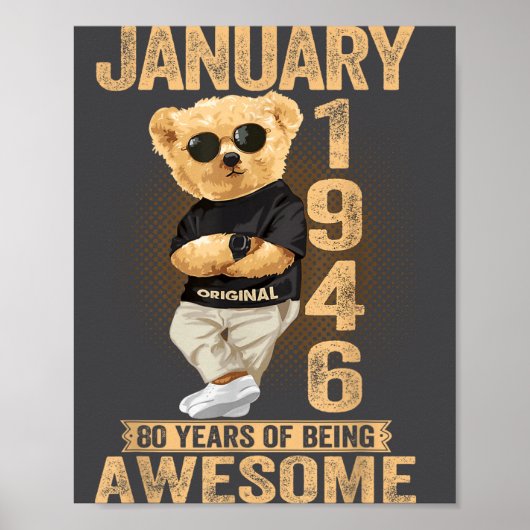 80 Year Old January 1946 Teddy Bear 80th Birthday  Poster (Voorkant)