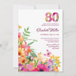 80 Years Flowers Butterflies 80th Birthday Kaart