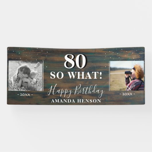 80 Zo wat rustieke oude nieuwe foto 80e verjaardag Spandoek (Horizontaal)