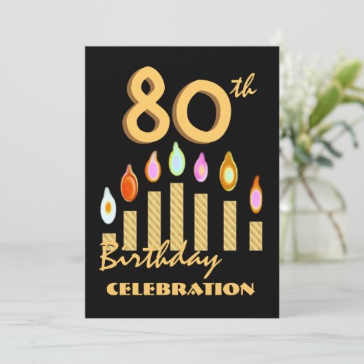 80e - 89e verjaardag Sjabloon van Gold Candles Kaart (Staand voorkant)