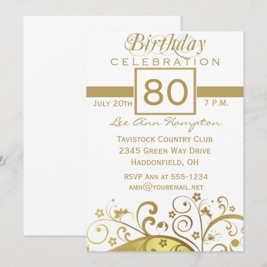 80e - 89e verjaardag van de uitnodigingen van de B (Voorkant / Achterkant)