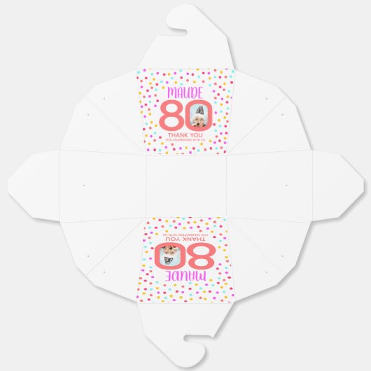 80e aangepaste foto kleurrijke koraal confetti ver bedankdoosjes (Ongevouwen)