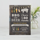80e BBQ Barbecue & Beer Birthday Invitation Kaart (Staand voorkant)