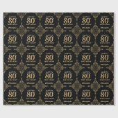 80e Birthday Black en Gold Glitter Lijst Cadeaupapier (Vlak)