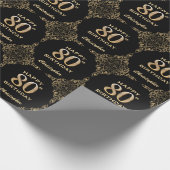 80e Birthday Black en Gold Glitter Lijst Cadeaupapier (Hoek)