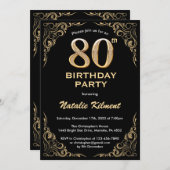 80e Birthday Black en Gold Glitter Lijst Kaart (Voorkant / Achterkant)