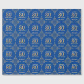 80e Birthday Blue en Gold Glitter Lijst Cadeaupapier (Vlak)