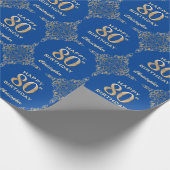 80e Birthday Blue en Gold Glitter Lijst Cadeaupapier (Hoek)