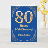 80e Birthday Blue en Gold Glitter Lijst Kaart (Gele Bloem)