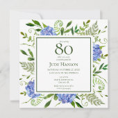 80e Birthday Blue Hydrangeas Floral Waterverf Kaart (Voorkant)