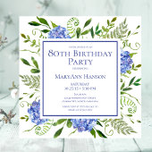 80e Birthday Blue Hydrangeas Floral Waterverf Kaart