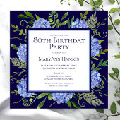 80e Birthday Blue Hydrangeas Floral Waterverf Kaart