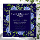 80e Birthday Blue Hydrangeas Floral Waterverf Kaart