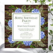 80e Birthday Blue Hydrangeas Floral Waterverf Kaart