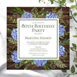 80e Birthday Blue Hydrangeas Floral Waterverf Kaart