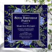 80e Birthday Blue Hydrangeas Floral Waterverf Kaart