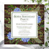 80e Birthday Blue Hydrangeas Floral Waterverf Kaart