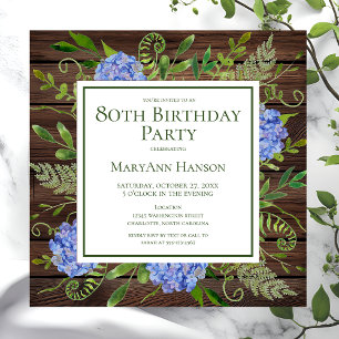 80e Birthday Blue Hydrangeas Floral Waterverf Kaart