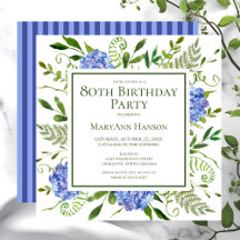 80e Birthday Blue Hydrangeas Floral Waterverf