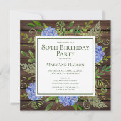 80e Birthday Blue Hydrangeas Floral Waterverf Kaart (Voorkant)