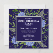 80e Birthday Blue Hydrangeas Floral Waterverf Kaart (Voorkant)