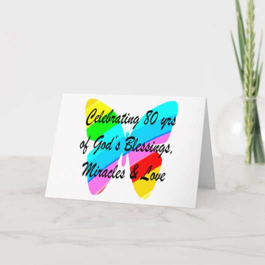 80E BIRTHDAY COLORFUL BUTTERFLY KAART (Voorkant)