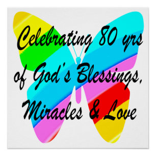 80E BIRTHDAY COLORFUL BUTTERFLY POSTER