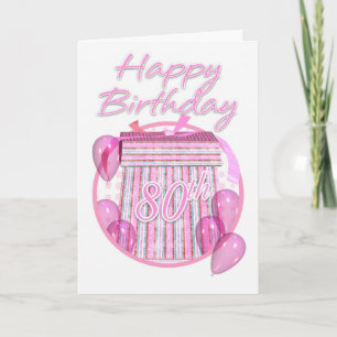 80e Birthday Gift Box - Roze - Happy Birthday Kaart