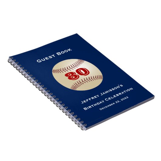 80e Birthday Party Guest Book, Baseball Spiral Notitieboek (Rechterzijde)