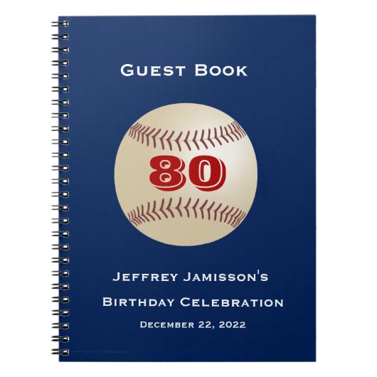 80e Birthday Party Guest Book, Baseball Spiral Notitieboek (Voorkant)