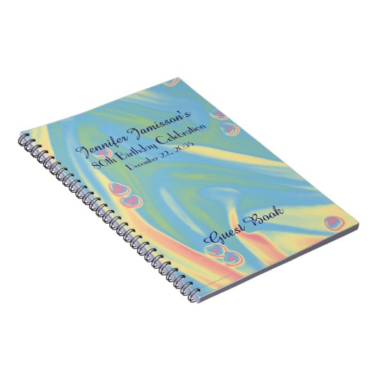 80e Birthday Party Guest Book, Blue with Hearts Notitieboek (Rechterzijde)