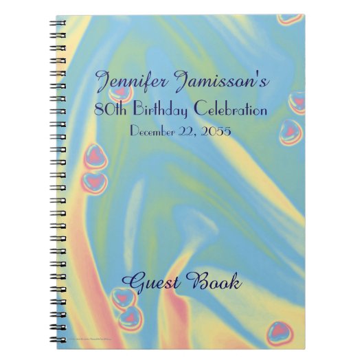 80e Birthday Party Guest Book, Blue with Hearts Notitieboek (Voorkant)