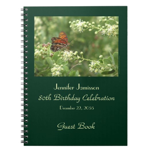 80e Birthday Party Guest Book, Oranje vlinder Notitieboek (Voorkant)