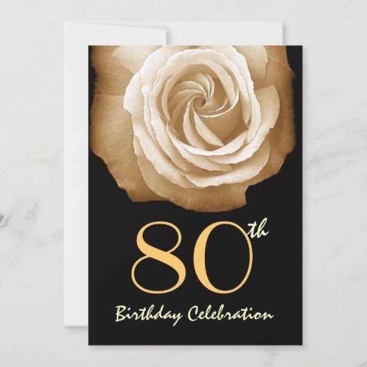 80e Birthday Party Invitation GOLD Roos  Kaart (Voorkant)
