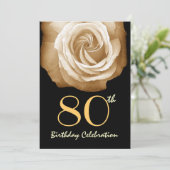 80e Birthday Party Invitation GOLD Roos  Kaart (Staand voorkant)