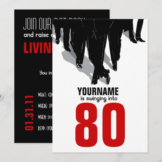 80e 'Birthday Party Swingers Rat Pack' Kaart (Voorkant / Achterkant)