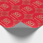 80e Birthday Red en Gold Glitter Lijst Cadeaupapier (Hoek)