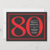 80e Birthday Red en zwart karton Kaart (Voorkant)
