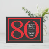 80e Birthday Red en zwart karton Kaart (Staand voorkant)