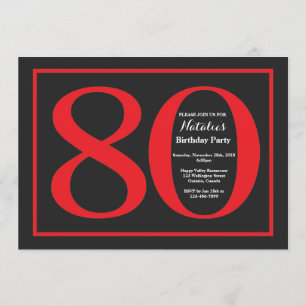 80e Birthday Red en zwart karton Kaart
