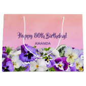 80e Birthday roze paarse forals monogram Groot Cadeauzakje (Voorkant)