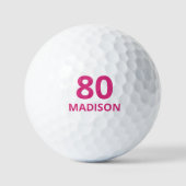 80e Birthday roze script persoonlijke naam Golfballen (Voorkant)