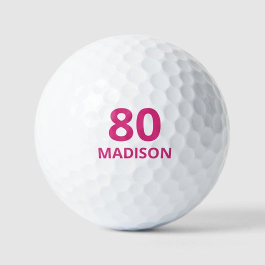80e Birthday roze script persoonlijke naam Golfballen (Voorkant)