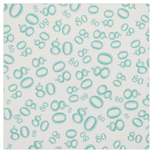 80e Cool Number Pattern Blauwgroen en White 80 Stof (Swatch)