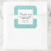 80e dank u Blauwgroen/White Birthday Number Patter Vierkante Sticker (Tas)