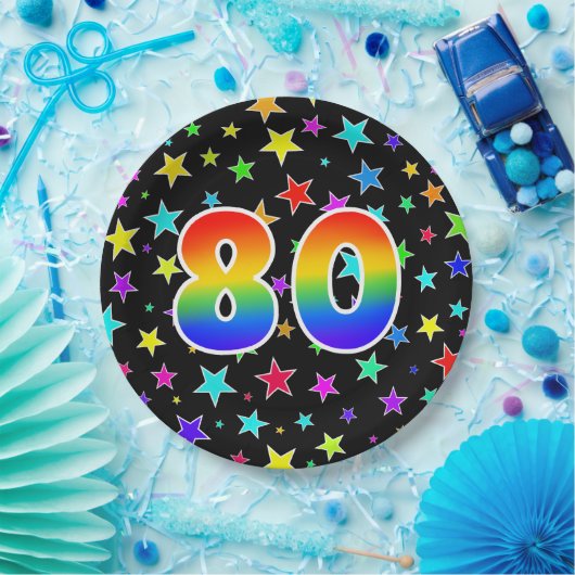 80e Evenement: Vet, Leuk, Kleurrijke Regenboog 80 Papieren Bordje (Feest)